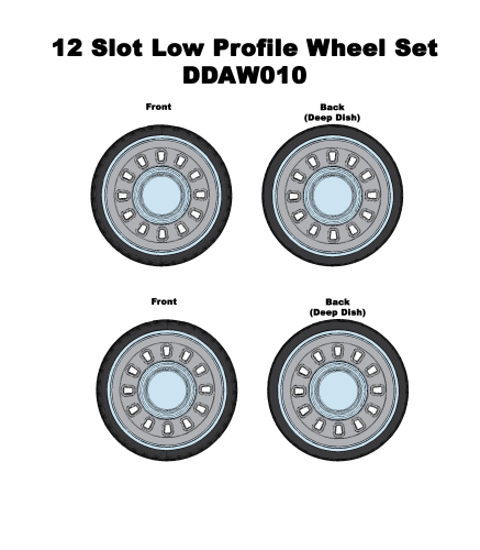 12 Slot Low Profile Wheels w/Tyres & Axles